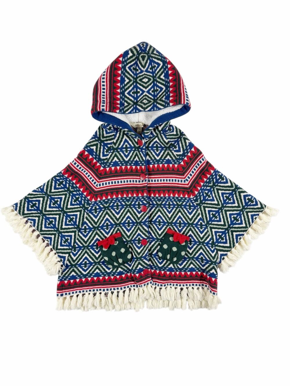 Matilda Jane Hooded Poncho Sweater Girls Size 6 Fringe Holiday